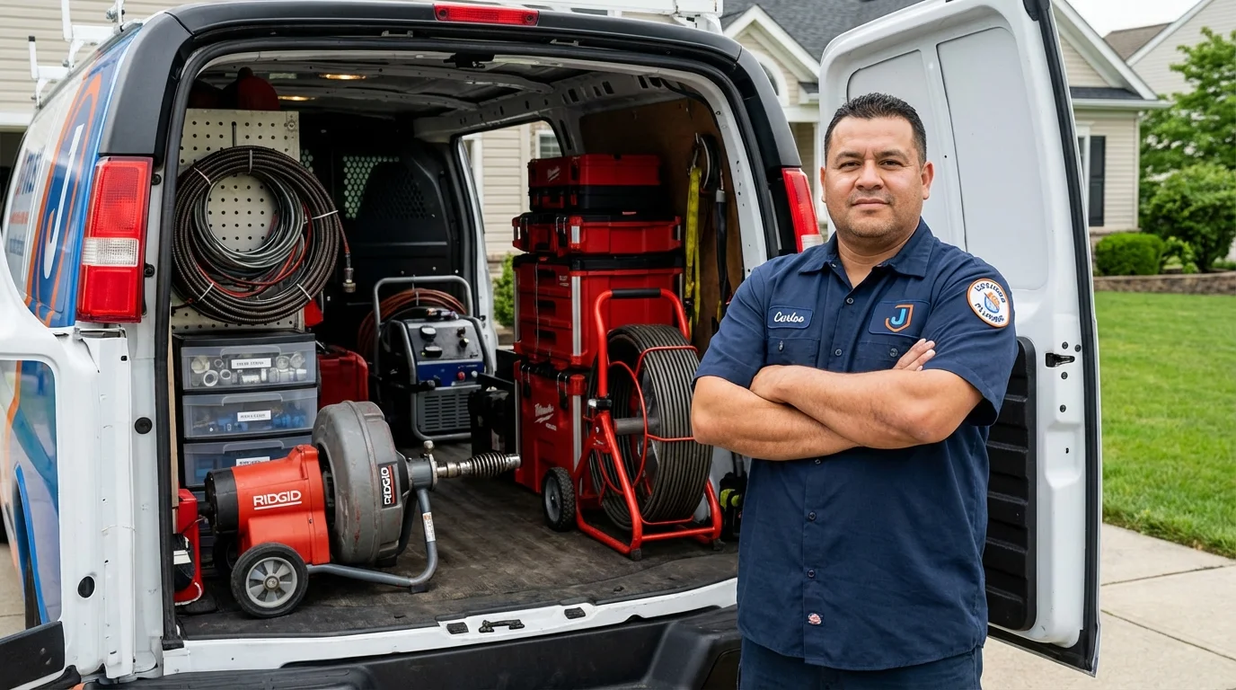 Professional drain cleaning equipment and Johns Plumbing LLC plumber in Maple Park